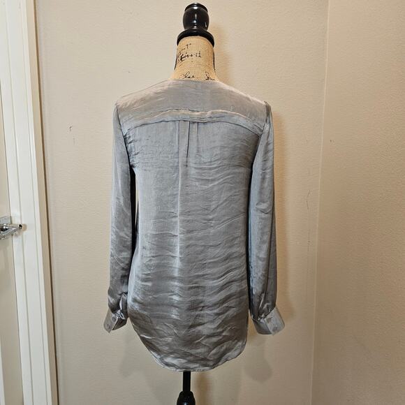 Theory Satin Deno Long Sleeve Button Down Asyem blouse - Picture 7 of 7